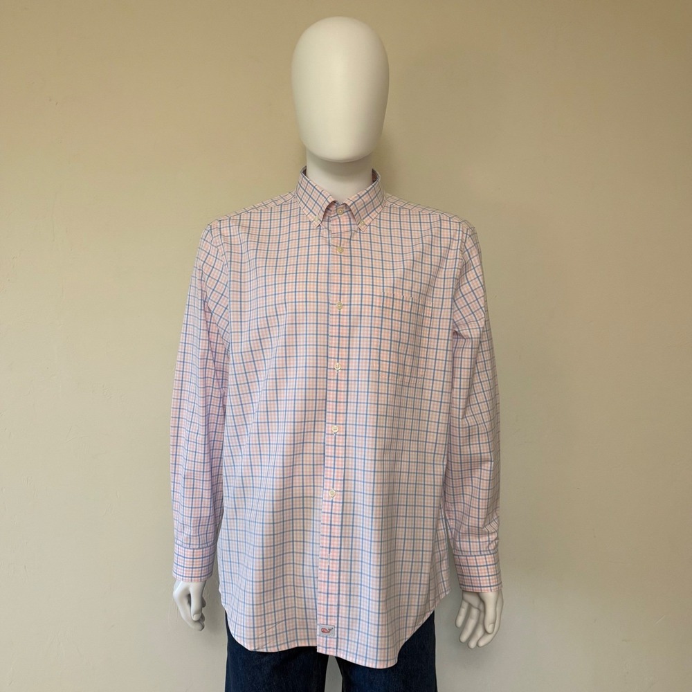 Vineyard Vines Mens Size Large Classic Fit Murray Shirt Pink Blue Plaid Stretch‎